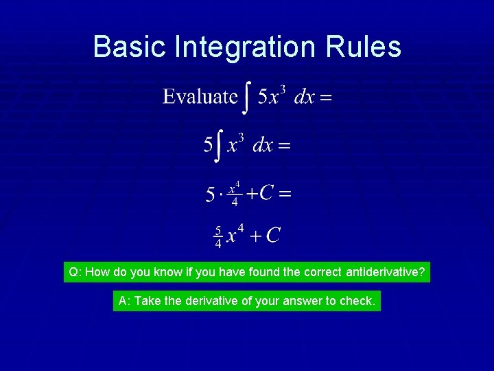 Basic Integration Rules Q: How do you know if you have found the correct