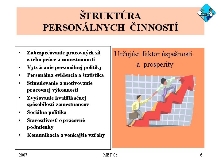 ŠTRUKTÚRA PERSONÁLNYCH ČINNOSTÍ • • Zabezpečovanie pracovných síl z trhu práce a zamestnanosti Vytváranie