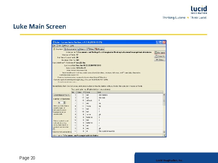 Luke Main Screen Lucid Imagination, Inc. Page 20 Lucid Imagination, Inc. 