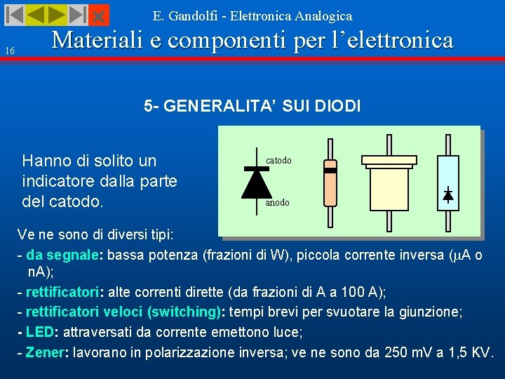  16 E. Gandolfi - Elettronica Analogica Materiali e componenti per l’elettronica 5 -