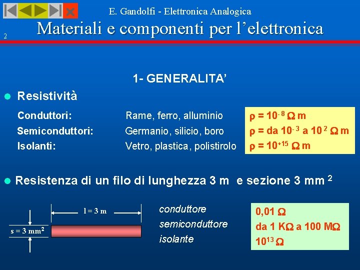 E. Gandolfi - Elettronica Analogica Materiali e componenti per l’elettronica 2 1 - GENERALITA’