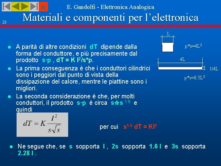 E. Gandolfi - Elettronica Analogica Materiali e componenti per l’elettronica 28 L A