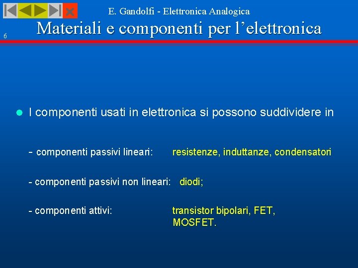  E. Gandolfi - Elettronica Analogica Materiali e componenti per l’elettronica 6 l I