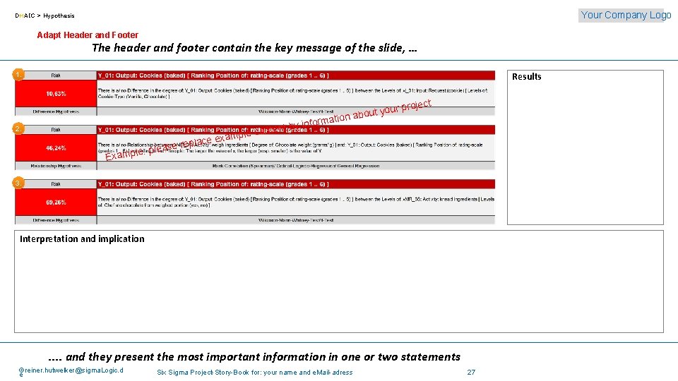 Your Company Logo DMAIC > Hypothesis Adapt Header and Footer The header and footer