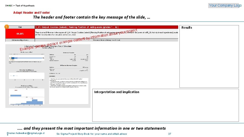 Your Company Logo DMAIC > Test of Hypothesis Adapt Header and Footer The header