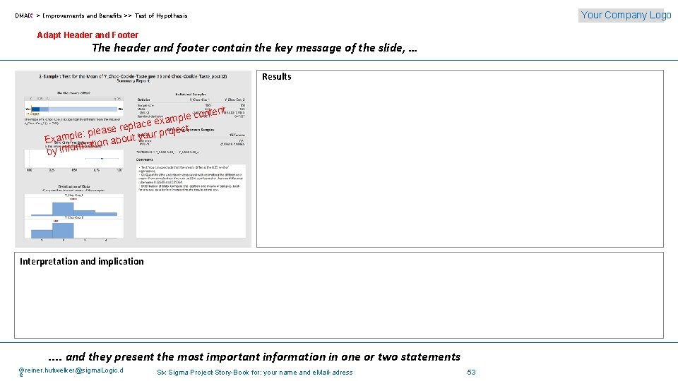 Your Company Logo DMAIC > Improvements and Benefits >> Test of Hypothesis Adapt Header