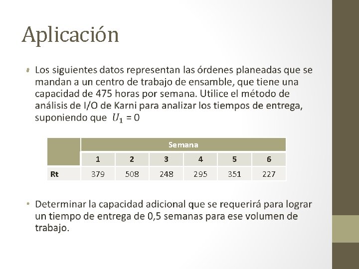 Aplicación • Semana Rt 1 2 3 4 5 6 379 508 248 295