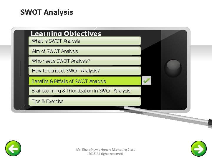 SWOT Analysis Learning Objectives What is SWOT Analysis Aim of SWOT Analysis Who needs