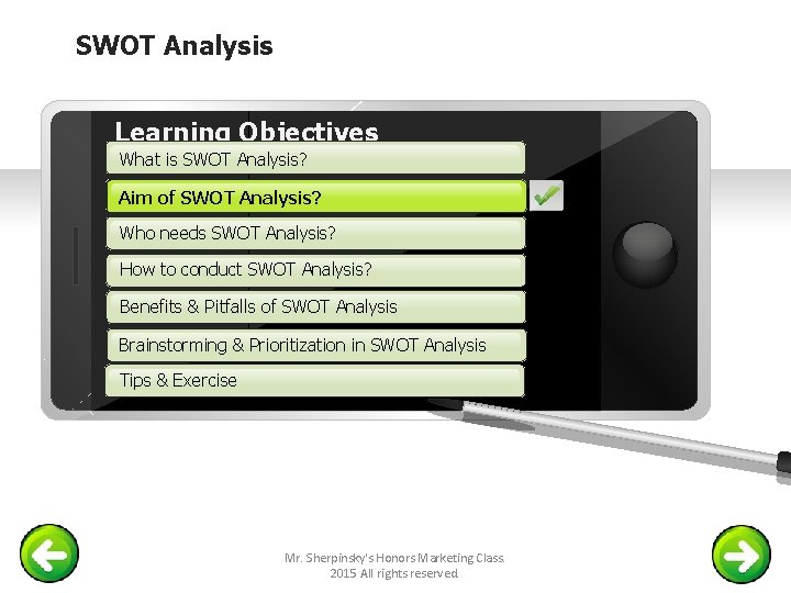 SWOT Analysis Learning Objectives What is SWOT Analysis? Aim of. SWOTAnalysis? Who needs SWOT