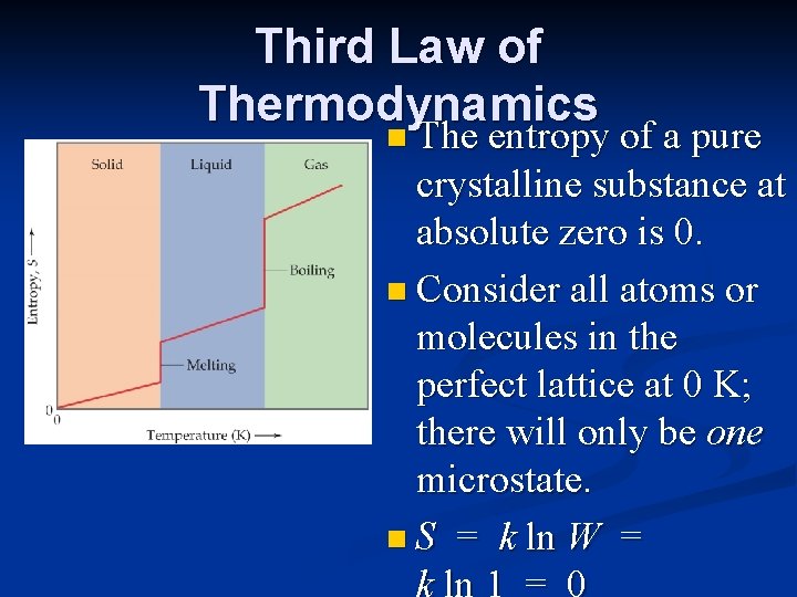 Third Law of Thermodynamics n The entropy of a pure crystalline substance at absolute