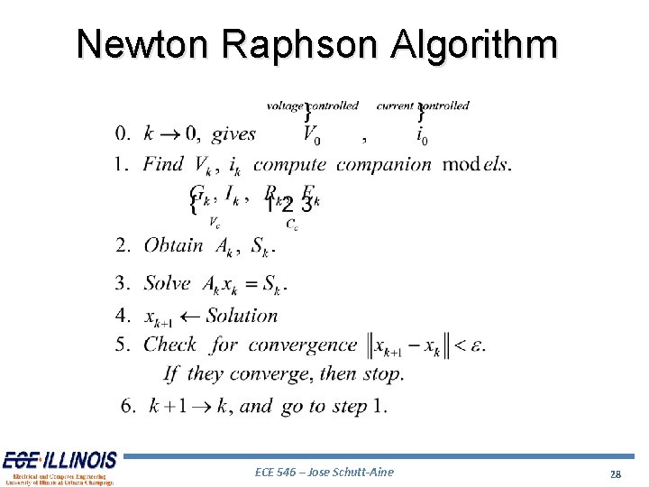Newton Raphson Algorithm ECE 546 – Jose Schutt-Aine 28 