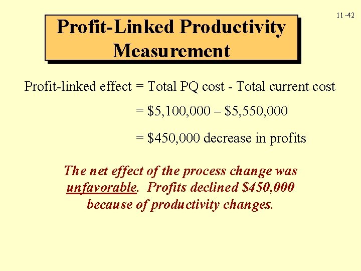 Profit-Linked Productivity Measurement Profit-linked effect = Total PQ cost - Total current cost = Profit-Linked Productivity Measurement Profit-linked effect = Total PQ cost - Total current cost =