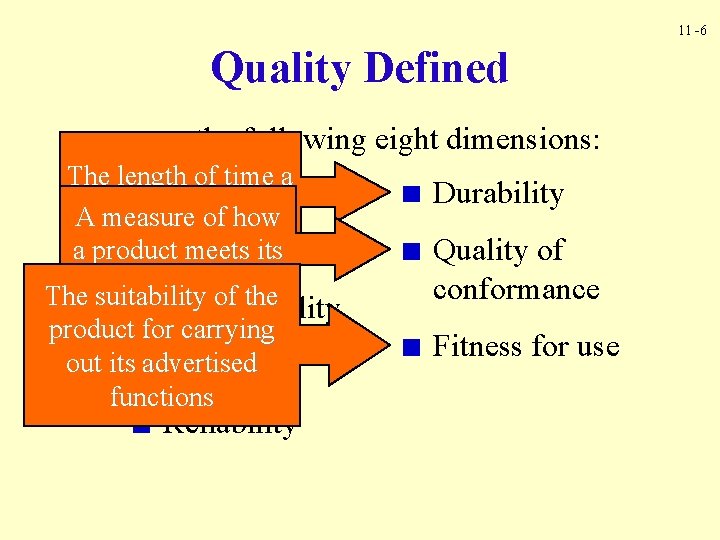 11 -6 Quality Defined … on the following eight dimensions: The length of time 11 -6 Quality Defined … on the following eight dimensions: The length of time