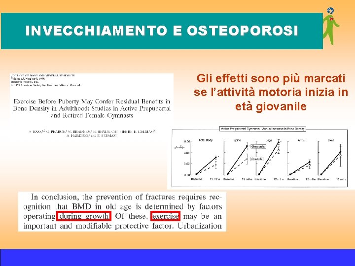 INVECCHIAMENTO E OSTEOPOROSI Gli effetti sono più marcati se l’attività motoria inizia in età INVECCHIAMENTO E OSTEOPOROSI Gli effetti sono più marcati se l’attività motoria inizia in età
