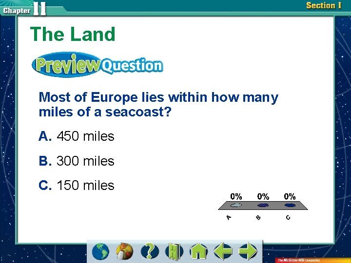 The Land Most of Europe lies within how many miles of a seacoast? A.