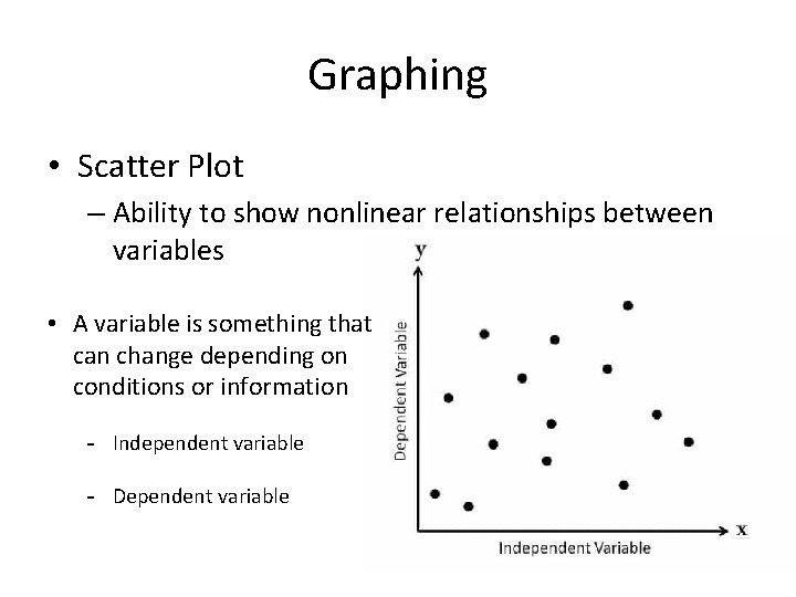 Graphing • Scatter Plot – Ability to show nonlinear relationships between variables • A Graphing • Scatter Plot – Ability to show nonlinear relationships between variables • A