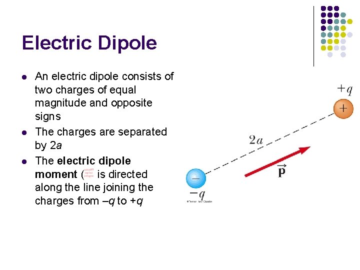 Electric Dipole l l l An electric dipole consists of two charges of equal