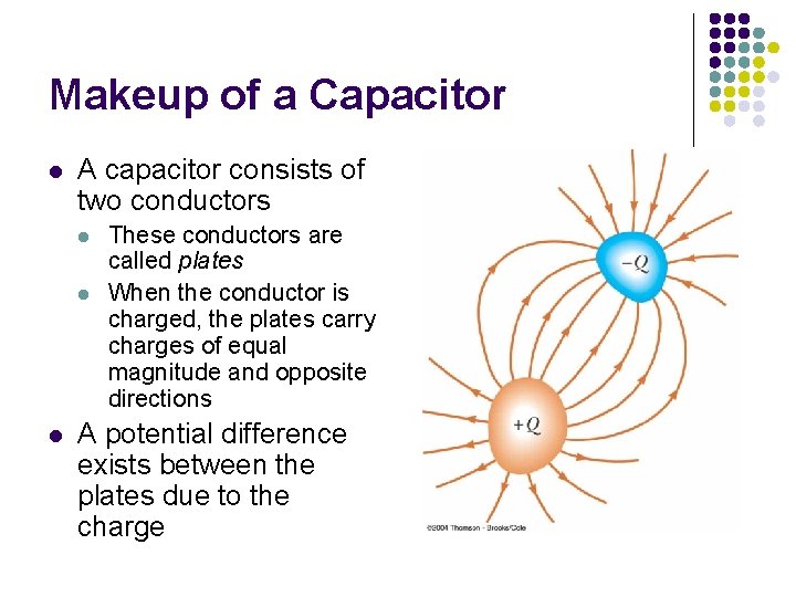 Makeup of a Capacitor l A capacitor consists of two conductors l l l