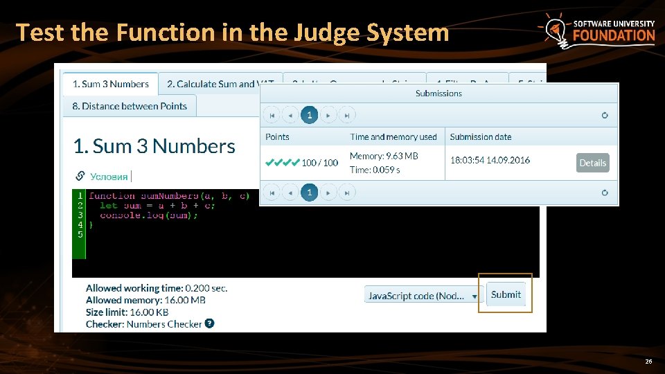 Test the Function in the Judge System 26 