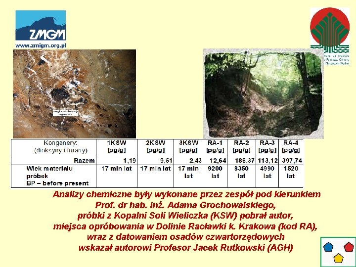 Analizy chemiczne były wykonane przez zespół pod kierunkiem Prof. dr hab. inż. Adama Grochowalskiego, Analizy chemiczne były wykonane przez zespół pod kierunkiem Prof. dr hab. inż. Adama Grochowalskiego,