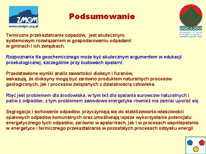 Podsumowanie Termiczne przekształcanie odpadów, jest skutecznym, systemowym rozwiązaniem w gospodarowaniu odpadami w gminach i