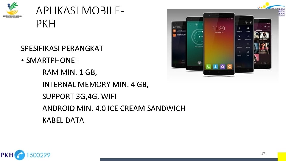 APLIKASI MOBILEPKH SPESIFIKASI PERANGKAT • SMARTPHONE : RAM MIN. 1 GB, INTERNAL MEMORY MIN. APLIKASI MOBILEPKH SPESIFIKASI PERANGKAT • SMARTPHONE : RAM MIN. 1 GB, INTERNAL MEMORY MIN.