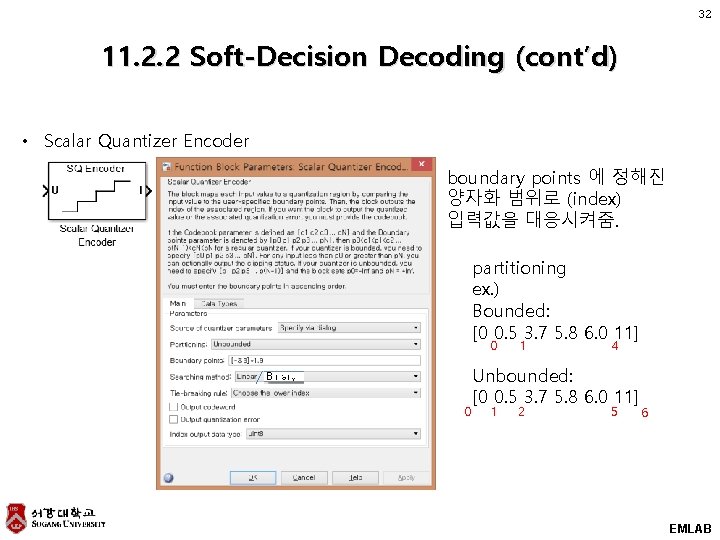 32 11. 2. 2 Soft-Decision Decoding (cont’d) • Scalar Quantizer Encoder boundary points 에 32 11. 2. 2 Soft-Decision Decoding (cont’d) • Scalar Quantizer Encoder boundary points 에