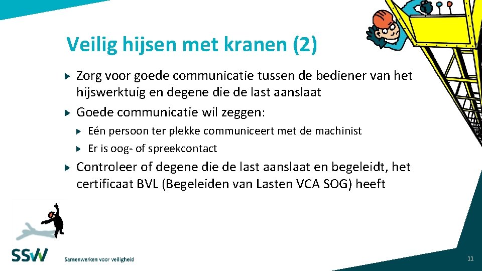 Veilig hijsen met kranen (2) Zorg voor goede communicatie tussen de bediener van het Veilig hijsen met kranen (2) Zorg voor goede communicatie tussen de bediener van het
