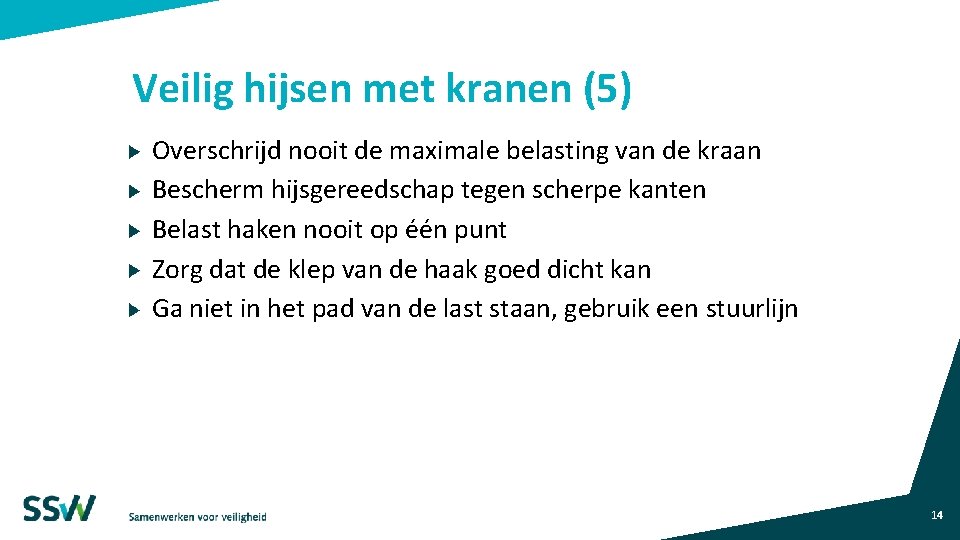 Veilig hijsen met kranen (5) Overschrijd nooit de maximale belasting van de kraan Bescherm Veilig hijsen met kranen (5) Overschrijd nooit de maximale belasting van de kraan Bescherm