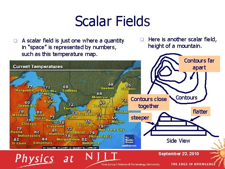 Scalar Fields q A scalar field is just one where a quantity in “space”