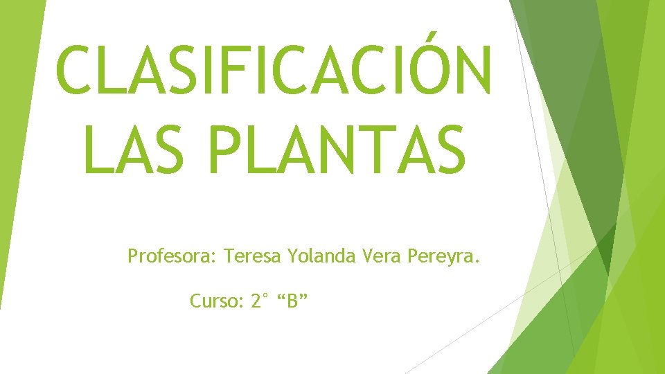 CLASIFICACIÓN LAS PLANTAS Profesora: Teresa Yolanda Vera Pereyra. Curso: 2° “B” 