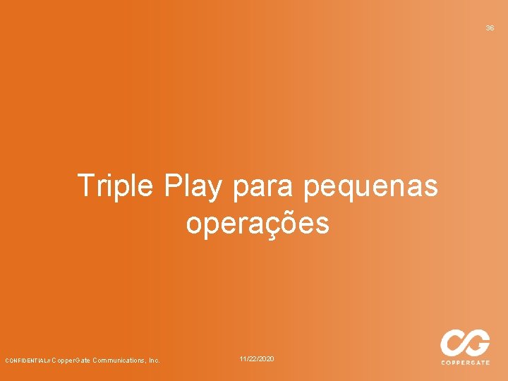 36 Triple Play para pequenas operações CONFIDENTIAL// Copper. Gate Communications, Inc. 11/22/2020 