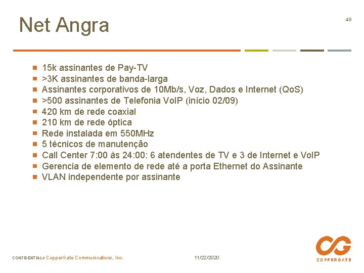 Net Angra 48 15 k assinantes de Pay-TV >3 K assinantes de banda-larga Assinantes