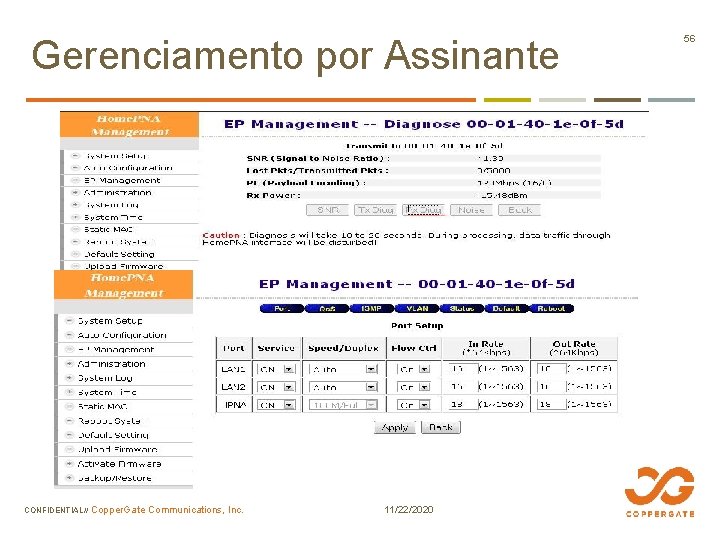 Gerenciamento por Assinante CONFIDENTIAL// Copper. Gate Communications, Inc. 11/22/2020 56 