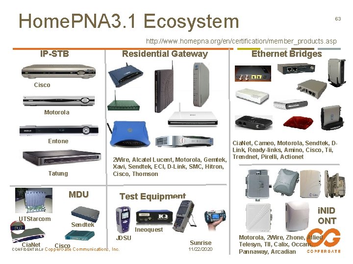 Home. PNA 3. 1 Ecosystem 63 http: //www. homepna. org/en/certification/member_products. asp IP-STB Residential Gateway