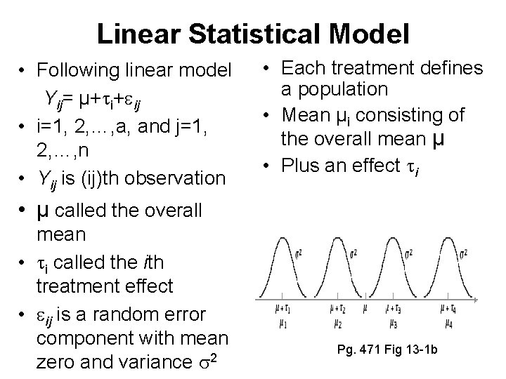 Linear Statistical Model • Following linear model Yij= µ+ i+ ij • i=1, 2,