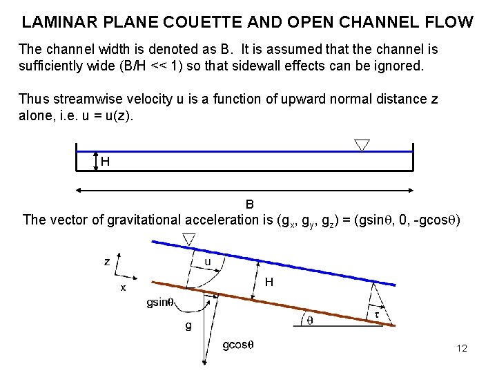 LAMINAR PLANE COUETTE AND OPEN CHANNEL FLOW The channel width is denoted as B.