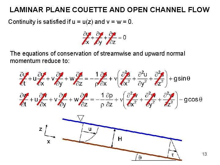 LAMINAR PLANE COUETTE AND OPEN CHANNEL FLOW Continuity is satisfied if u = u(z)