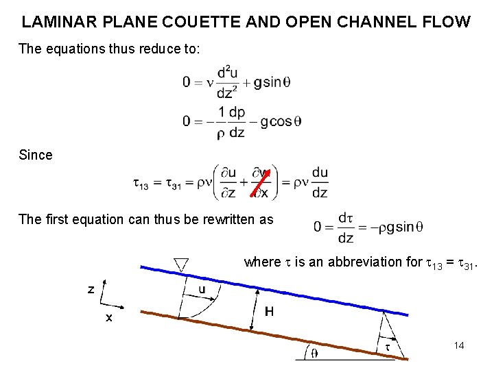 LAMINAR PLANE COUETTE AND OPEN CHANNEL FLOW The equations thus reduce to: Since The