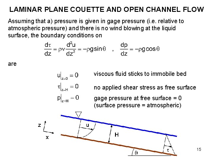 LAMINAR PLANE COUETTE AND OPEN CHANNEL FLOW Assuming that a) pressure is given in