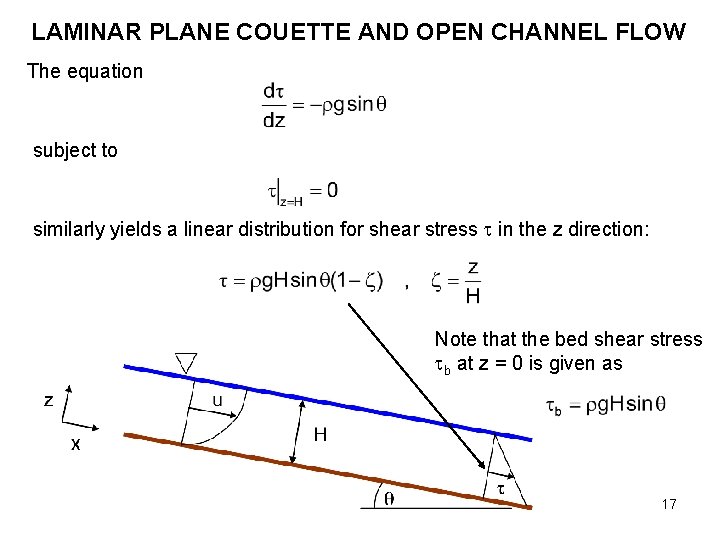 LAMINAR PLANE COUETTE AND OPEN CHANNEL FLOW The equation subject to similarly yields a