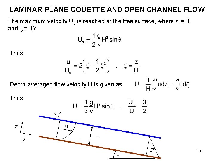 LAMINAR PLANE COUETTE AND OPEN CHANNEL FLOW The maximum velocity Us is reached at