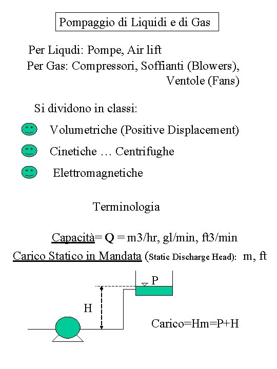 Pompaggio di Liquidi e di Gas Per Liqudi: Pompe, Air lift Per Gas: Compressori,