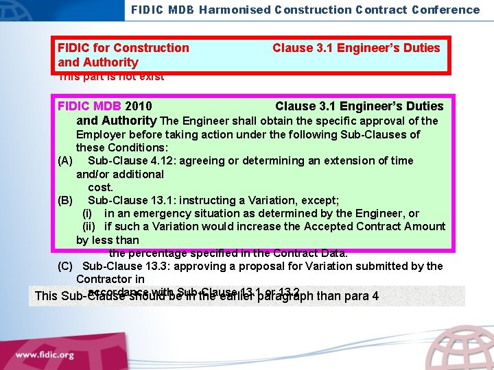 FIDIC MDB Harmonised Construction Contract Conference FIDIC for Construction and Authority Clause 3. 1