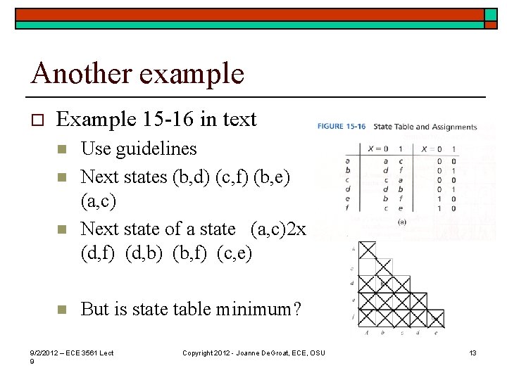 Another example o Example 15 -16 in text n n Use guidelines Next states