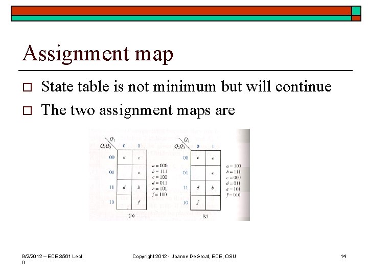 Assignment map o o State table is not minimum but will continue The two