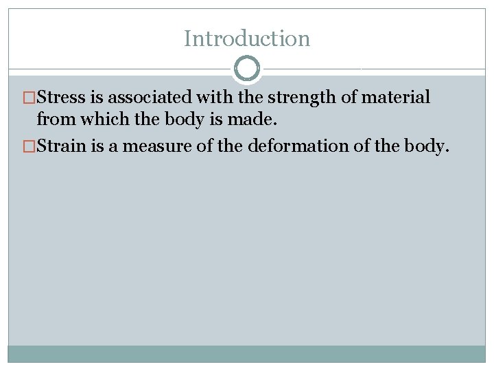 Introduction �Stress is associated with the strength of material from which the body is Introduction �Stress is associated with the strength of material from which the body is