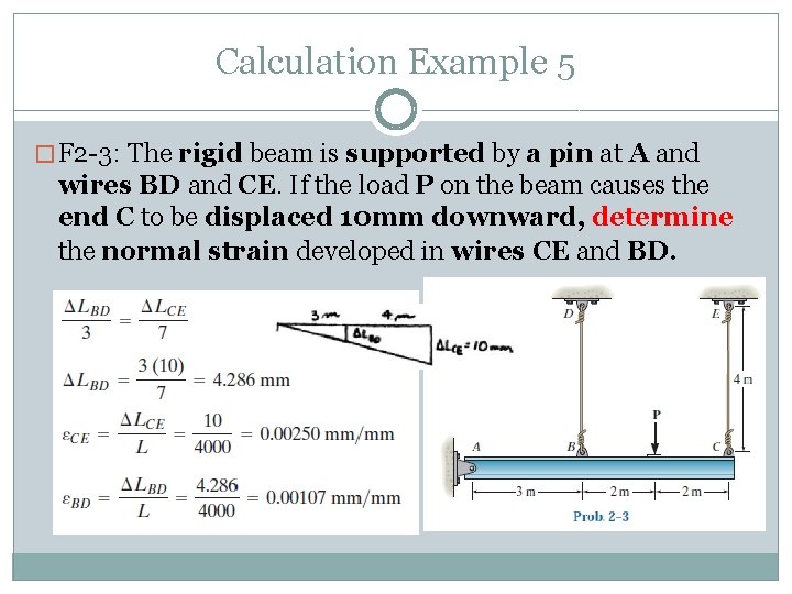 Calculation Example 5 � F 2 -3: The rigid beam is supported by a Calculation Example 5 � F 2 -3: The rigid beam is supported by a