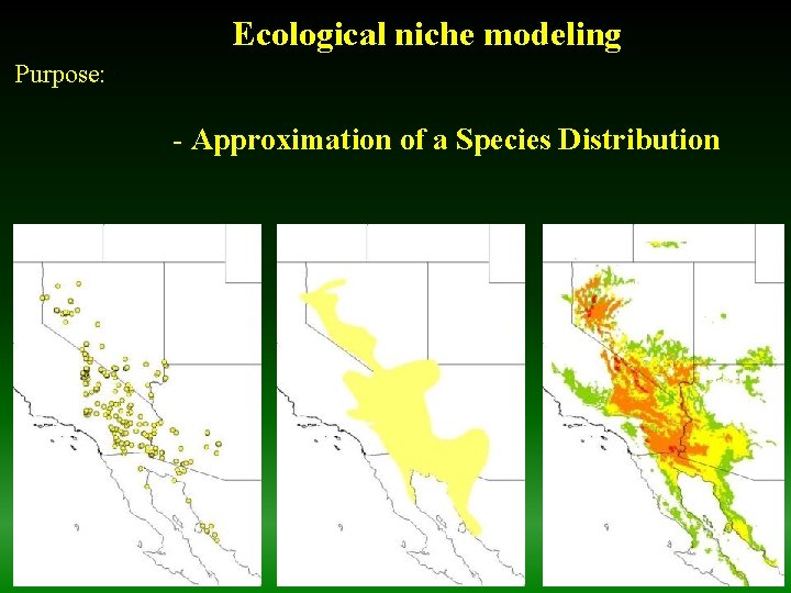 Ecological niche modeling Purpose: · - Approximation of a Species Distribution 15 