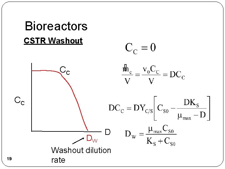 Bioreactors CSTR Washout CC CC D 19 DW Washout dilution rate 